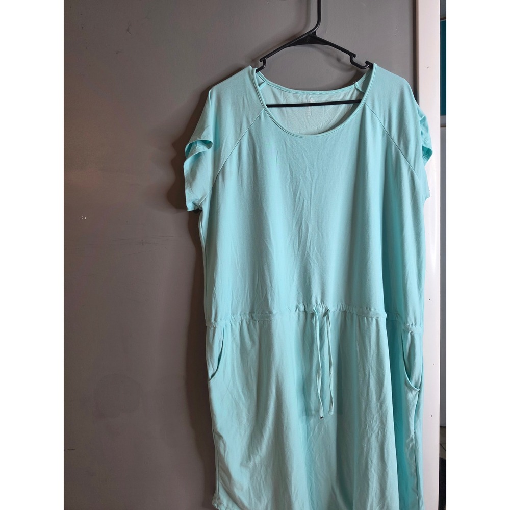 Just Be Mint Blue Short Sleeve Drawstring Waist Pocket T-Shirt Dress 1X